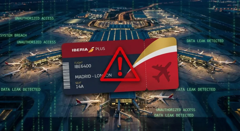 They Don’t Just Know Where You Fly: Iberia Airline Breach Puts Frequent-Flyer Data on the Line Iberia frequent-flyer loyalty card with warning symbol representing Iberia airline breach frequent flyer data risk